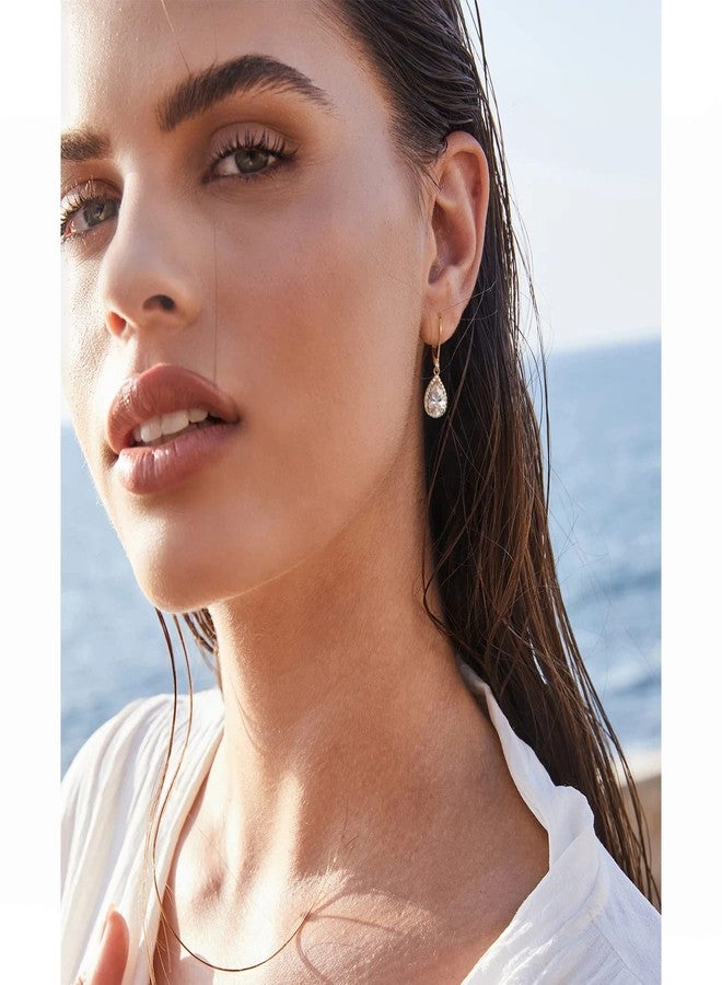 POTESSA Dangle Drop Earrings Teardrop Cubic Zirconia Crystal 18K Gold Plated Leverback Earrings for Women Wedding - Image 3